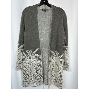 Eyelash Cardigan Picadilly Canada Grey White Fuzzy Knit‎ Open Front Sweater XS/S